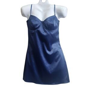 Pretty Garbage Blue Satin Mini Slip Dress Small Bustier Corset Y2K Mermaid AS IS